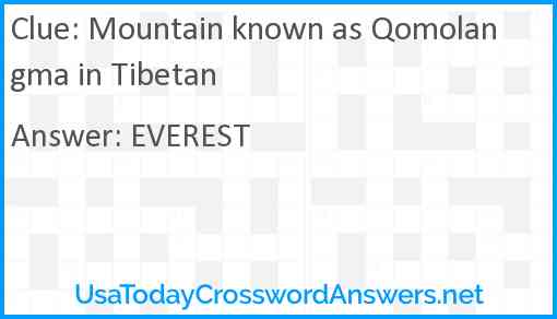 Mountain known as Qomolangma in Tibetan Answer