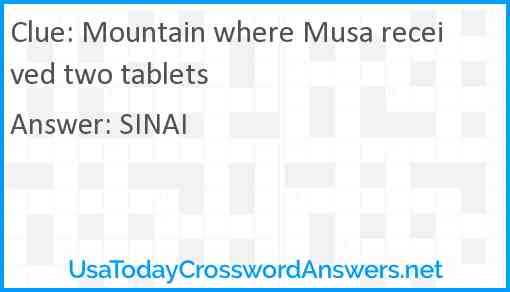 Mountain where Musa received two tablets Answer