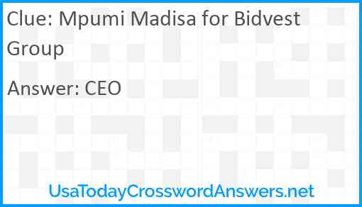 Mpumi Madisa for Bidvest Group Answer