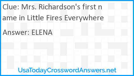Mrs. Richardson's first name in Little Fires Everywhere Answer