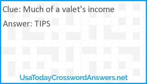 Much of a valet's income Answer