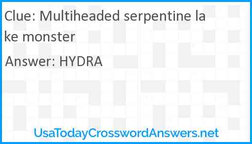 Multiheaded serpentine lake monster Answer