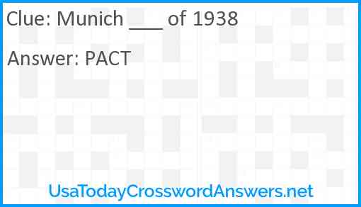 Munich ___ of 1938 Answer