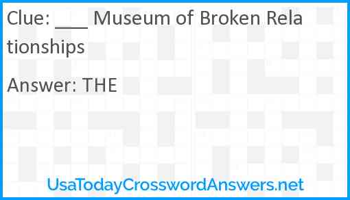 ___ Museum of Broken Relationships Answer