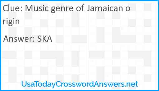Music genre of Jamaican origin Answer