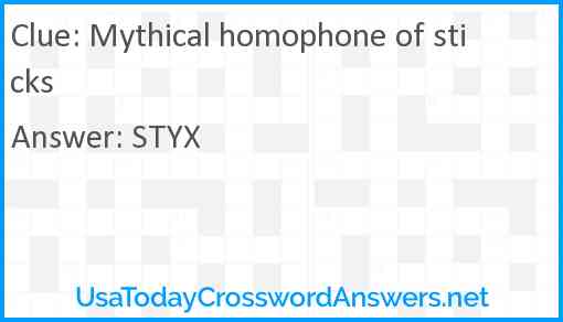 Mythical homophone of sticks Answer