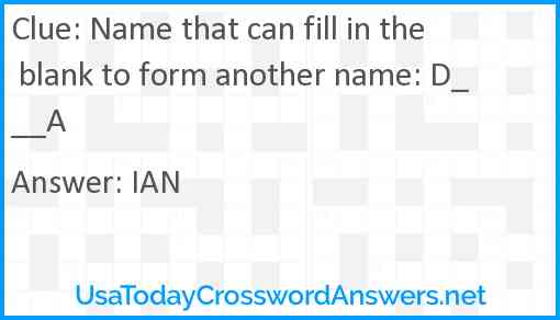 Name that can fill in the blank to form another name: D___A Answer