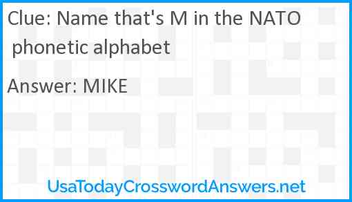 Name that's M in the NATO phonetic alphabet Answer