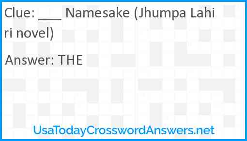 ___ Namesake (Jhumpa Lahiri novel) Answer