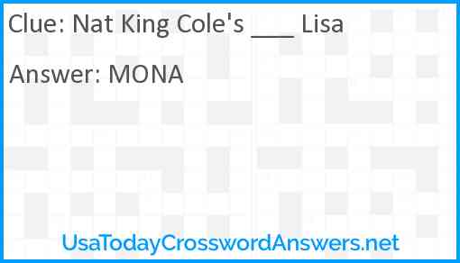 Nat King Cole's ___ Lisa Answer