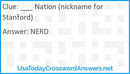 ___ Nation (nickname for Stanford) Answer