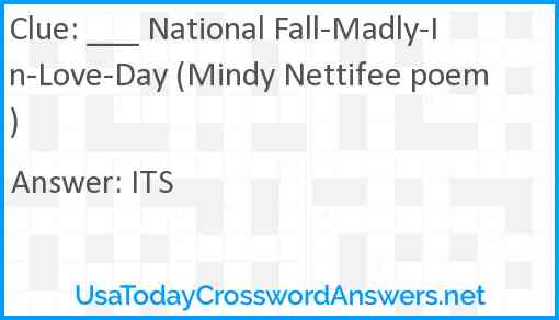 ___ National Fall-Madly-In-Love-Day (Mindy Nettifee poem) Answer
