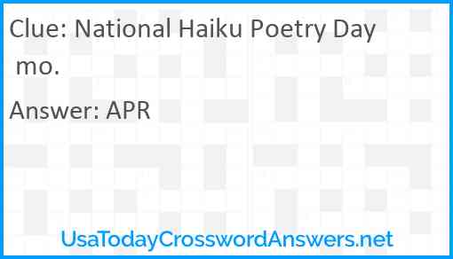 National Haiku Poetry Day mo. Answer