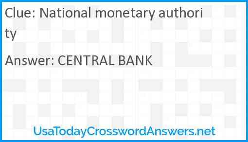 National monetary authority Answer