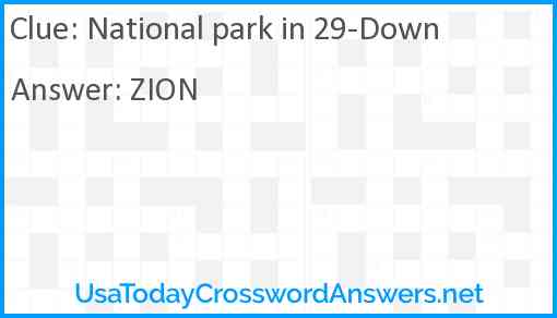 National park in 29-Down Answer