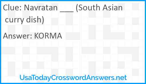 Navratan ___ (South Asian curry dish) Answer