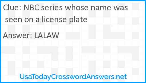 NBC series whose name was seen on a license plate Answer