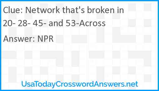 Network that's broken in 20- 28- 45- and 53-Across Answer