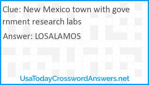 New Mexico town with government research labs Answer