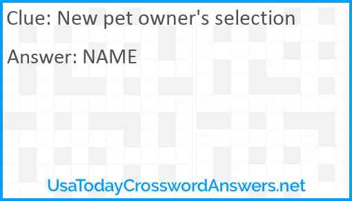 New pet owner's selection Answer