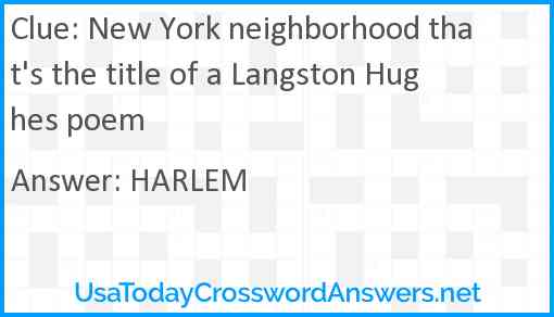 New York neighborhood that's the title of a Langston Hughes poem Answer