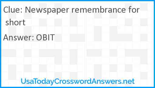 Newspaper remembrance for short Answer