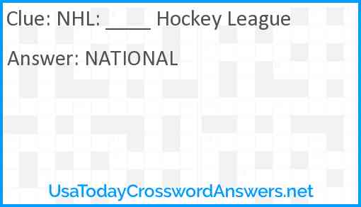 NHL: ____ Hockey League Answer