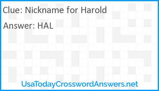 Nickname for Harold Answer