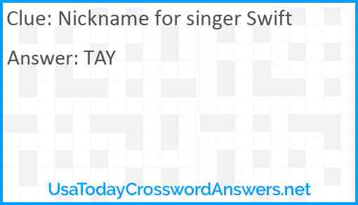 Nickname for singer Swift Answer