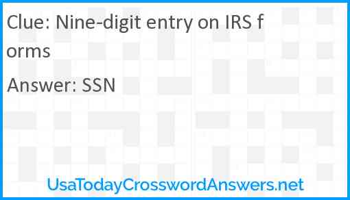 Nine-digit entry on IRS forms Answer