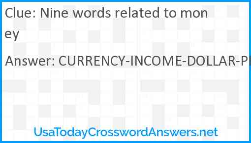 Nine words related to money Answer