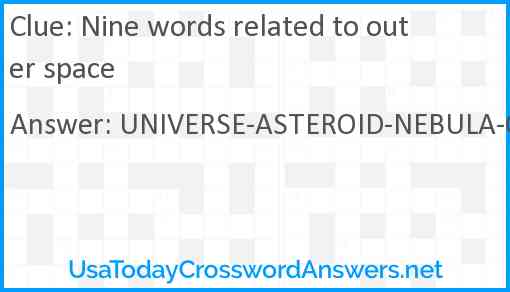 Nine words related to outer space Answer