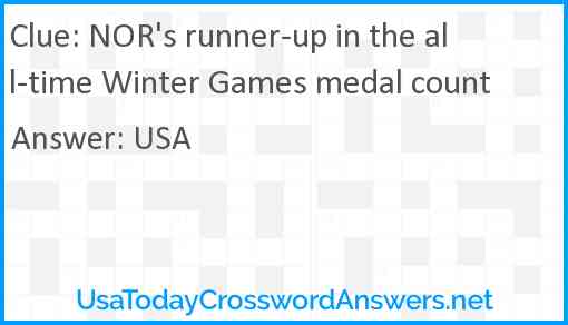 NOR's runner-up in the all-time Winter Games medal count Answer