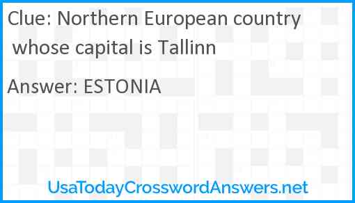 Northern European country whose capital is Tallinn Answer