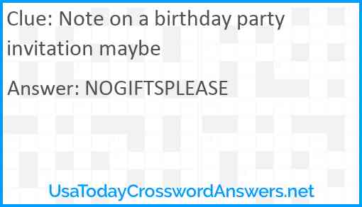 Note on a birthday party invitation maybe Answer