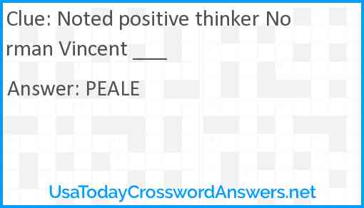 Noted positive thinker Norman Vincent ___ Answer