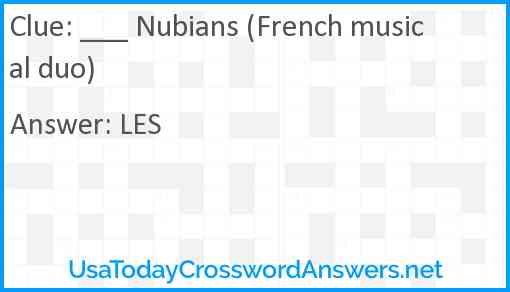 ___ Nubians (French musical duo) Answer