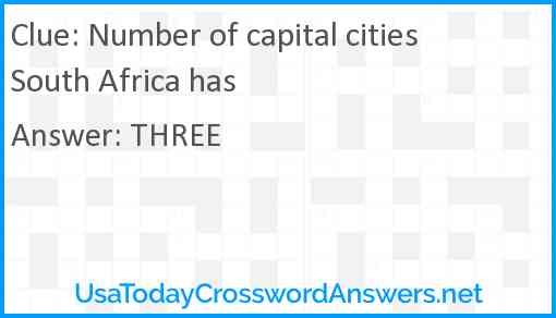 Number of capital cities South Africa has Answer