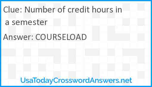 Number of credit hours in a semester Answer