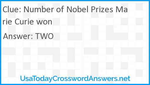Number of Nobel Prizes Marie Curie won Answer
