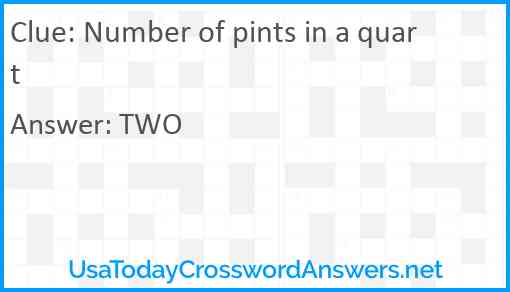 Number of pints in a quart Answer