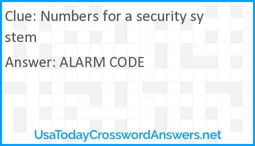 Numbers for a security system crossword clue UsaTodayCrosswordAnswers net