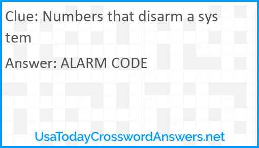 Numbers that disarm a system Answer