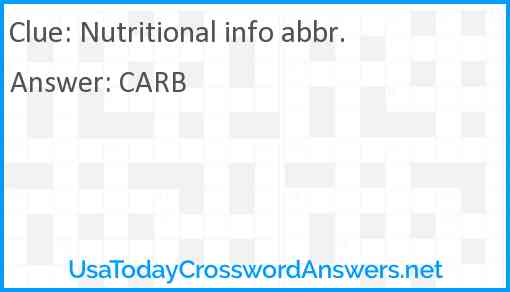 Nutritional info abbr. Answer