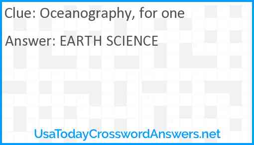 Oceanography for one crossword clue UsaTodayCrosswordAnswers net