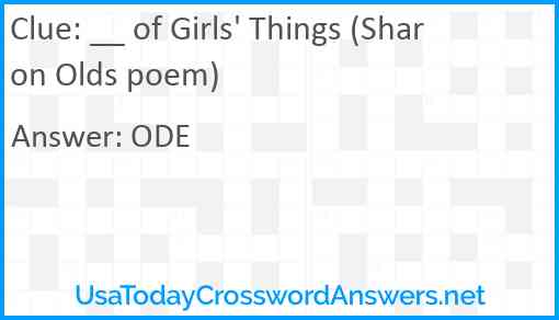 __ of Girls' Things (Sharon Olds poem) Answer