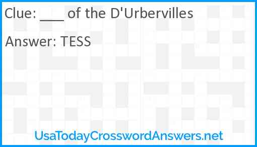 '____ of the d'Urbervilles' Answer