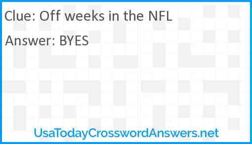 Off weeks in the NFL Answer