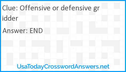 Offensive or defensive gridder Answer