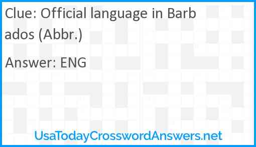 Official language in Barbados (Abbr.) Answer